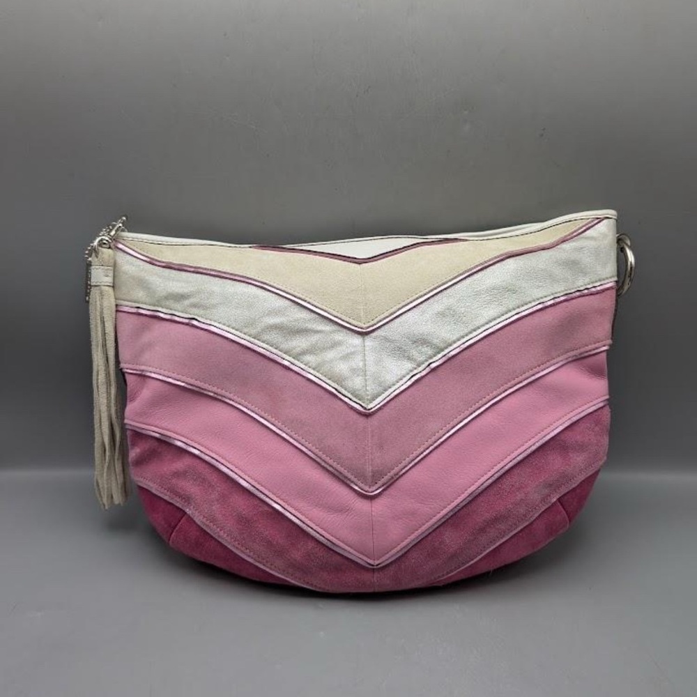 Coach 2005 Pink, Silver, & Cream Chevron Shoulder Bag Set - LIKE NEW! - Picture 2 of 6